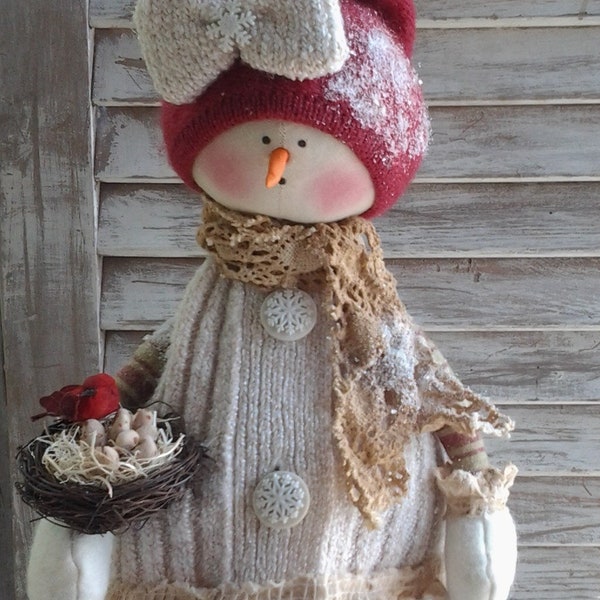 Snowman Craft Pattern - DIY Sewing Snowman Pattern - Primitive Christmas Snow Girl Sara E Pattern - Christmas Holiday Snow People Pattern