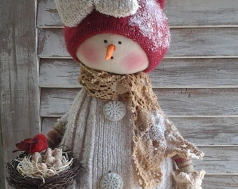Snowman Craft Pattern - DIY Sewing Snowman Pattern - Primitive Christmas Snow Girl Sara E Pattern - Christmas Holiday Snow People Pattern