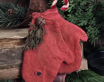 Vintage Christmas Mittens - Rustic Old Winter Mittens - Attic Home Décor - Christmas Home Decor - Holiday Gift Topper Exchange Ornament