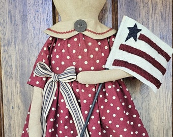 Primitive Americana Doll Door Greeter - USA Patriotic Front Door Home Decor - Independence Day Door Decor - Farmhouse Perfect Gift for Her