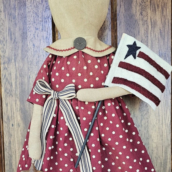 Primitive Americana Doll Door Greeter - USA Patriotic Front Door Home Decor - Independence Day Door Decor - Farmhouse Perfect Gift for Her