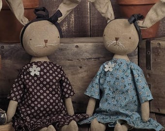 Primitive Spring Bunny Home Decor - Farmhouse Easter Tiered Tray Decor - Folk Art Rabbit Accent