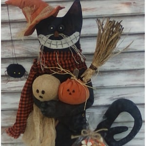 Trick or Treat Cat Mailed Paper Craft Pattern - Primitive Halloween Craft Pattern - Candy Corn Cat Pattern - Halloween DIY Mailed Pattern