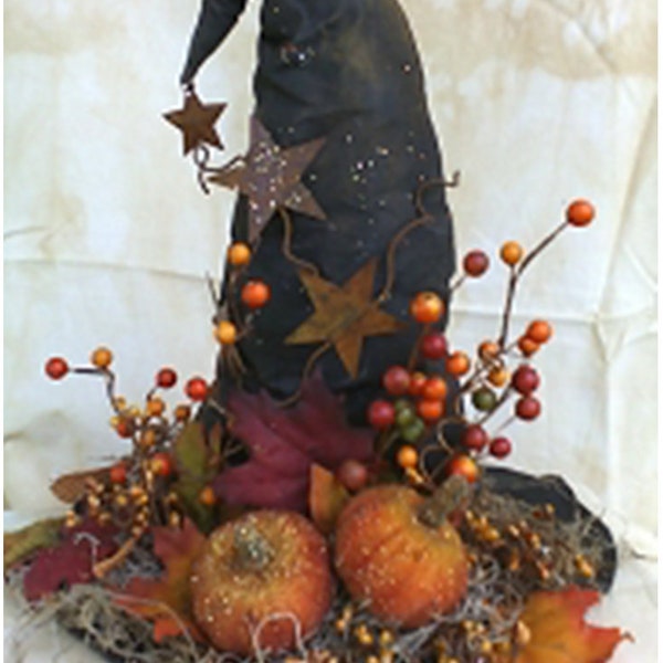 Patrón de sombrero de bruja DIY - Patrón de sombrero de bruja E de 12 pulgadas - Patrón de sombrero de bruja de otoño - Decoración del hogar de otoño - Adorno de hogar otoñal - Sombrero de bruja negro
