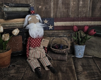 Primitive Uncle Sam Doll • Handmade Americana Decor • July 4th Patriotic Primitive Doll