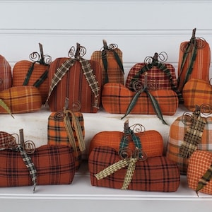 Homespun Fabric Pumpkins Home Decoration - Tiered Tray Fall Decor - Set of 4