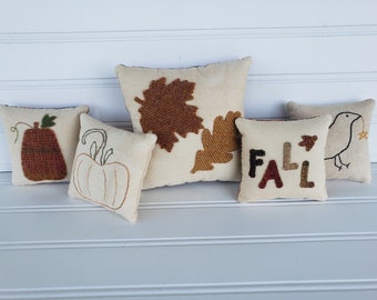 Fall Bowl Filler Set: Hand-Stitched Wool Pillows, Autumn Decor