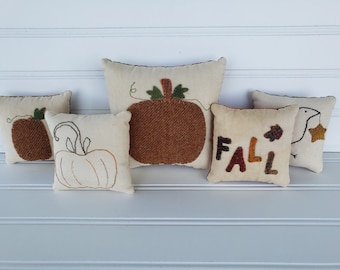Fall Bowl Filler Set: Hand-Stitched Wool Pillows, Autumn Home Decor