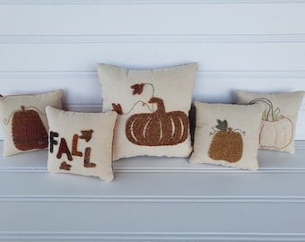 Wool Pumpkin Bowl Fillers - Hand-Stitched Fall Decor - Set of 5