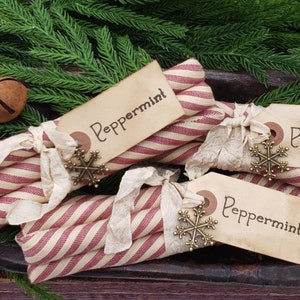 Vintage Christmas Peppermint Sticks - Tiered Tray Holiday Christmas Kitchen Decor - Primitive Peppermint Sticks Ornament Bowl Filler