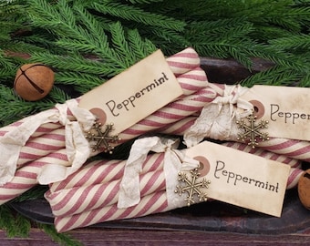Vintage Fabric Peppermint Sticks - Christmas Candy Tiered Tray Decor - Holiday Kitchen Decor - Primitive Ornament Bowl Filler