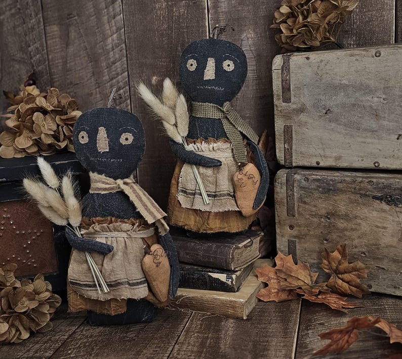 Rustic Dolls Primitive Black Pumpkin Doll – Rustic Fall Shelf Sitter – Handmade ...