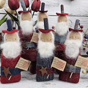 Wool Americana Uncle Sam - July 4th Tiered Tray Decor - USA Patriotic Shelf Sitter - Independence Day Home Décor - Uncle Sam Decoration