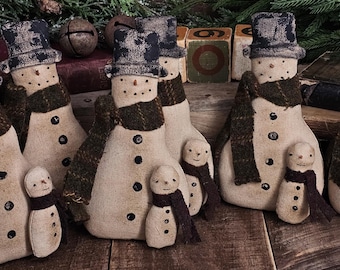 Folk Art Snowmen Tuck Home Decor - Primitive Rustic Winter Christmas Accent - Unique Farmhouse Tiered Tray Snowmen Holiday Accent