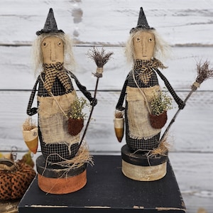 Primitive Halloween Witch Fall Tiered Tray Home Décor Halloween Accent Primitive Witch Accent Handmade Witch Halloween Witch Decoration