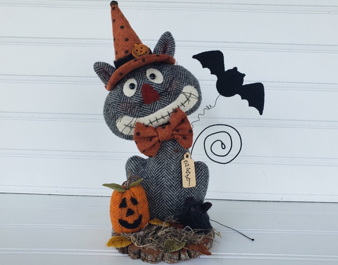 Primitive Leaping Cat Pattern Primitive Halloween Cat Pattern – Wool Applique PDF – DIY Cheshire ...