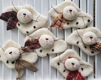 Melting Snowman Ornament Set - Christmas Tree Snowmen Home Decor - Holiday Accent - Country Winter Accent - Exchange Gift Ornie