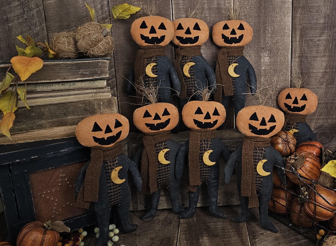 Primitive Jack O’lantern – Handmade Pumpkin Shelf Sitter – Rustic Fall ...