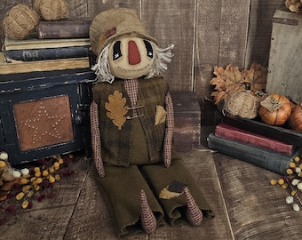 Primitive Fall Scarecrow Doll • Handmade Folk Art Scarecrow • Rustic Autumn Shelf Sitter • Farmhouse Harvest Home Decor