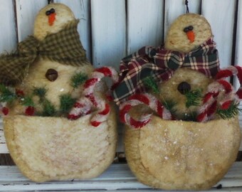 Primitive Snowman Pocket Ornament Pattern: Christmas Craft (E-Pattern)
