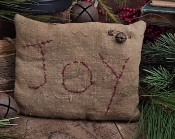 Linen Christmas JOY Pillow: Rustic Holiday Home Decor