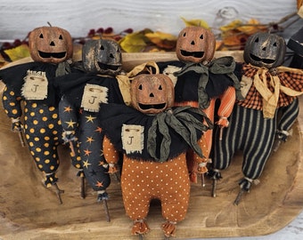 Primitive Jack-O-Lantern Twig Jacks Pumpkin Tiered Tray Home Decor FolkArt Halloween Pumpkin Shelf Sitter Fall Jack Pumpkin Decoration