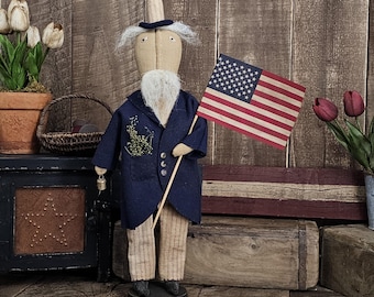 Primitive Folk Art Uncle Sam • Americana Patriotic Doll • July 4th Primitive Decor • One‑of‑a‑Kind Handmade Heirloom