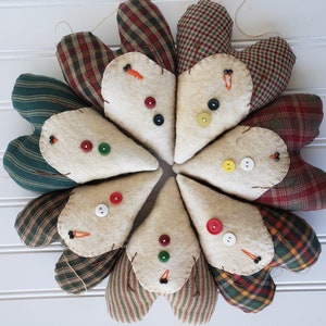 Snowman Heart Ornament Pattern - Primitive Christmas Decor (E Pattern)