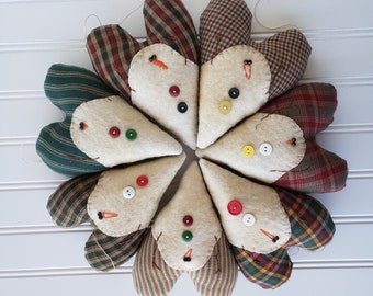 Snowman Heart Ornament Pattern - Primitive Christmas Decor (E Pattern)