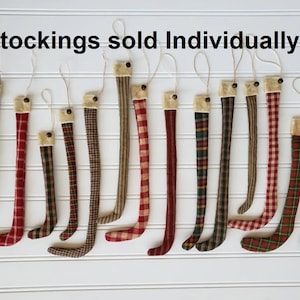 Homespun Christmas Stocking Ornament: Primitive Folk Art Decoration