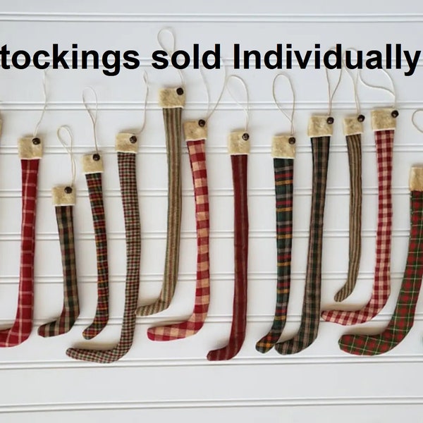 Homespun Christmas Stocking Ornament: Primitive Folk Art Decoration