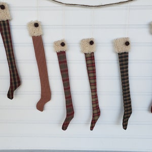 Homespun Fabric Christmas Stocking Ornament: Primitive Tree Decor