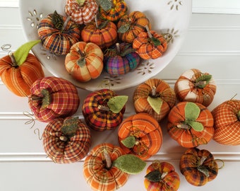 Homespun Fabric Pumpkins (Set of 6) - Farmhouse Fall Tiered Tray Decor