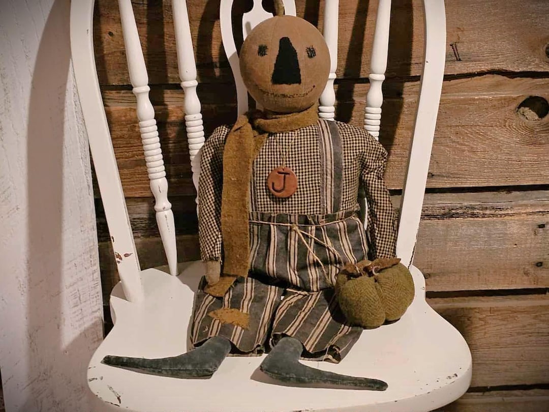 Primitive Pumpkin Doll – Handmade Halloween Shelf Sitter – Rustic Jack ...