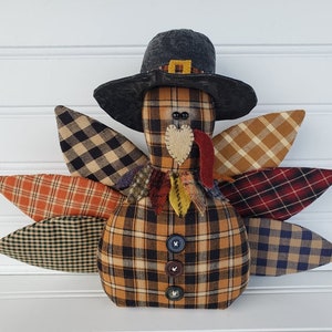 Thanksgiving Turkey Homespun Patchwork Home Decor Thanksgiving Turkey Give Thanks Woodland Creature Tabletop Accent Turkey Gift For Her