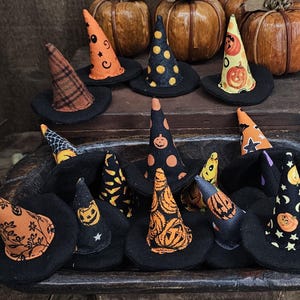Primitive Halloween Witch Hat - Tiered Tray Fall Home Decor - Witch Hats Bowl Filler - Autumn Witch Hats - Tiny Little Folkart Witch Hats