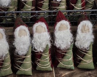 Primitive Wool Santa Tuck with Tree - Tiered Tray Santa Claus - Farmhouse Christmas St Nicholas Decoration - Christmas Holiday Home Decor