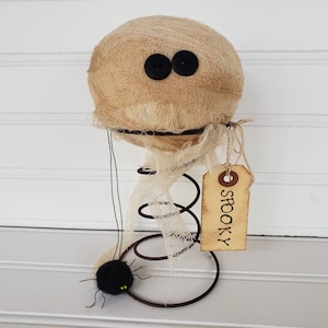 Primitive Mummy Nodder: Rusty Spring Halloween Decor