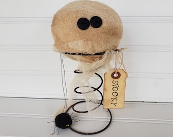 Primitive Mummy Nodder: Rusty Spring Halloween Decor
