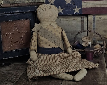 Primitive Americana 1776 Patriotic Doll – America Liberty Doll – July 4th Independence Day Decor