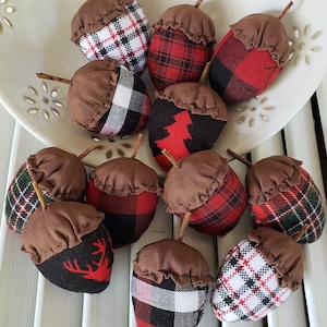 Lodge Acorns - Buffalo Plaid Acorns - Buffalo Plaid Acorn Ornament - Rustic Cabin Acorns - Cabin Acorn Decor - Rustic Acorn Bowl Filler