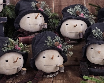 Jack Frost Primitive Holiday Decoration Snowman - Rustic Shelf Sitter