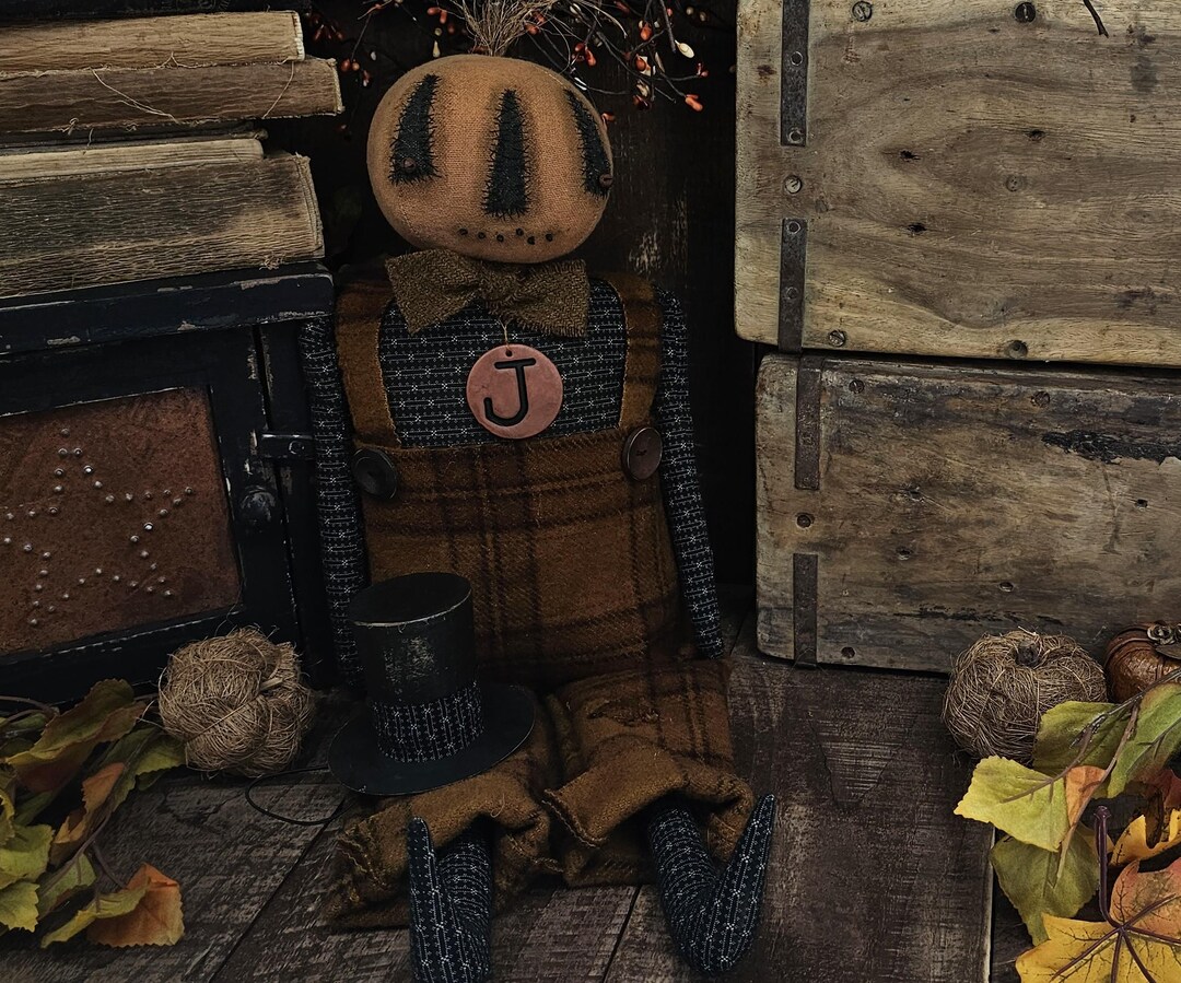 Primitive Halloween Jack O Lantern Doll: Wool Folk Art Autumn Accent ...