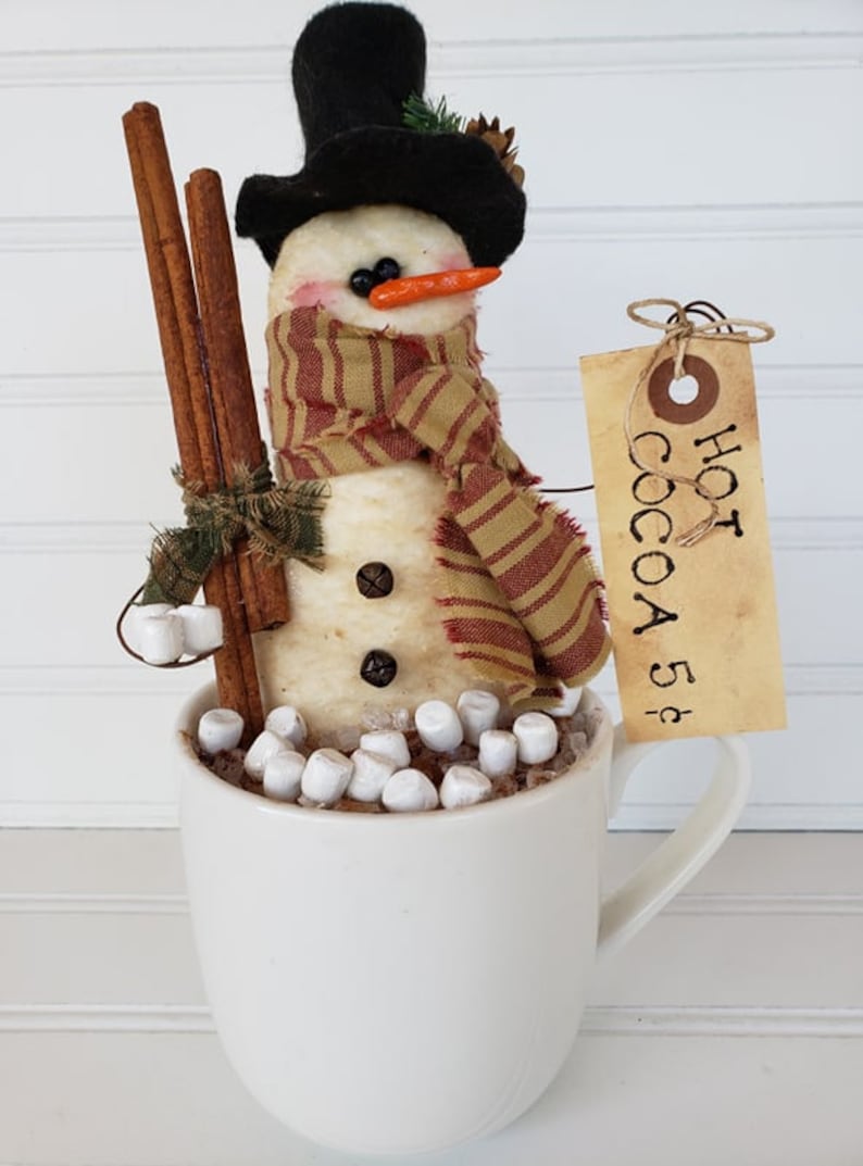 Snowman Cup Primitive Coffee Station Decor Primitive Snowman Cup Holiday Snowman Cup Winter Snowman Cup Coffee Bar Snowman image 2