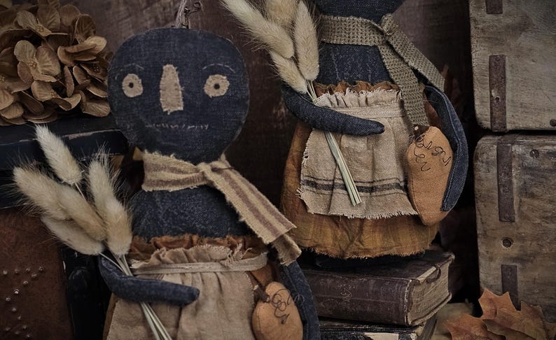 Rustic Dolls Primitive Black Pumpkin Doll – Rustic Fall Shelf Sitter – Handmade ...