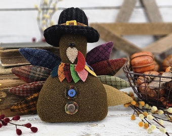 Wool Thanksgiving Turkey Patchwork Wool Fall Thanksgiving Turkey Give Thanks Woodland Creature Tabletop Accent Turkey Perfect Gift For Her