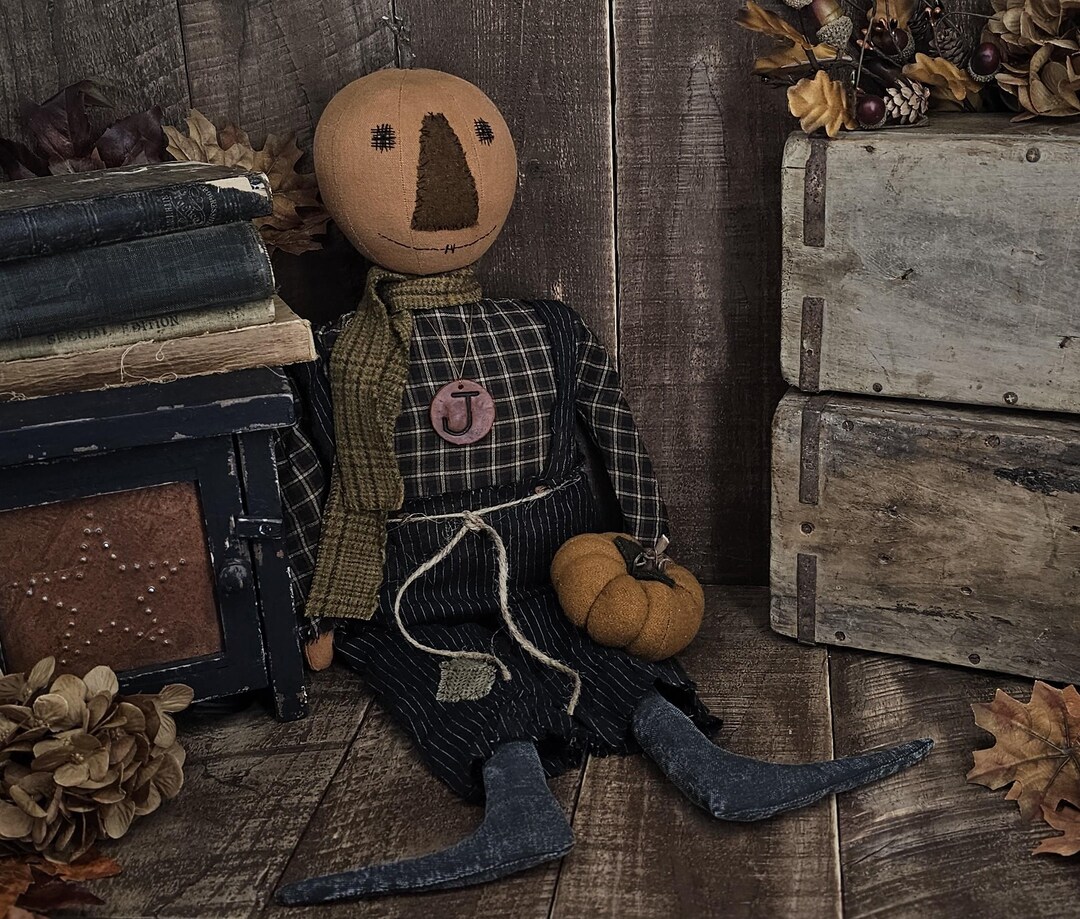 Primitive Pumpkin Doll – Rustic Jack O Lantern Fall Decor – Handmade ...
