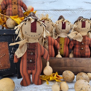 Primitive FolkArt Scarecrow - Fall Tiered Tray Home Decor - Autumn Scarecrow Decoration - Scarecrow Doll with Gourd - Scarecrow Doll Accent