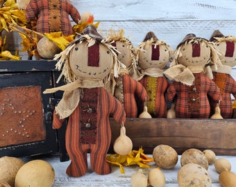 Primitive FolkArt Scarecrow - Fall Tiered Tray Home Decor - Autumn Scarecrow Decoration - Scarecrow Doll with Gourd - Scarecrow Doll Accent