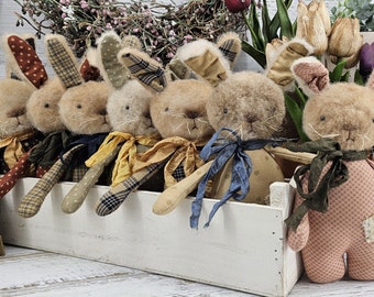 Primitive Bunny Rabbit - Farmhouse Critter Spring Bunny - Spring Tiered Tray Decor - Homespun Easter Home Décor - Plush Spring Bunny Accent